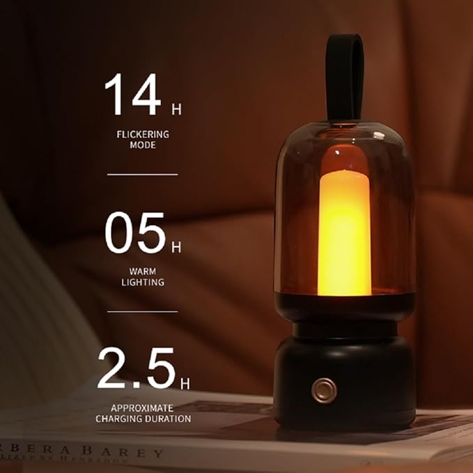 Portable Retro Table Lamp for Outdoor Indoor,LED Sleep Lamp Cute Room Decor Night Light ,Cordless USB Rechargeable Desk Lamp- Small Lantern Lamp for Restaurant/Bedroom/Bar/Coffee Shop/Camping(Black)