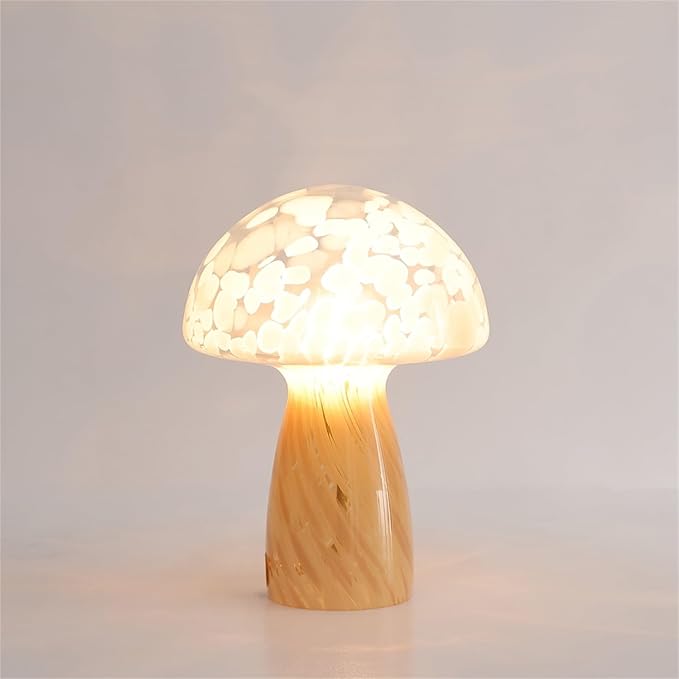 Urban Lifestyle 12" Blush Tortoise Glass Mushroom Lamp, Modern Retro Table Lamp for Bedroom, Living Room, or Office Décor