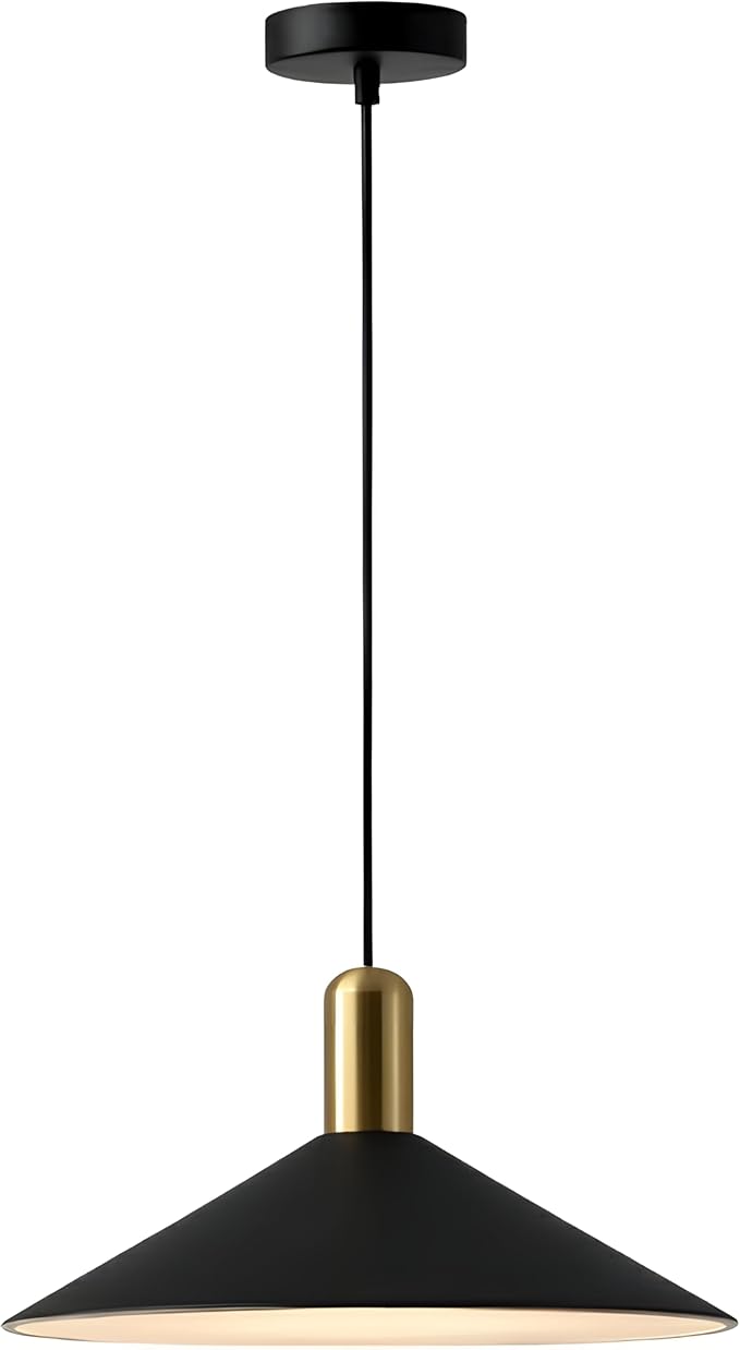 KCO Lighting Farmhouse Matte Black Barn Pendant Light 1-Light Mid Century Dome Pendant Lighting Industrial Cone Hanging Light Single Kitchen Island Light Fixture for Dining Room (Black)