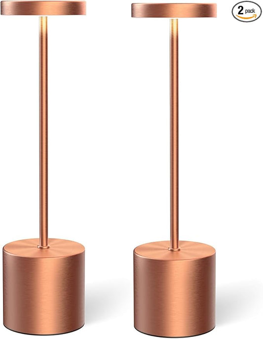 Cordless Table Lamp – 2 Pack Rechargeable Table Lamps, 5000mAh Battery Operated Lamp with 3-Color Dimmable Light, Outdoor Table Lamp for Bedroom, Restaurant, Patio, Home Décor (Rose Gold)