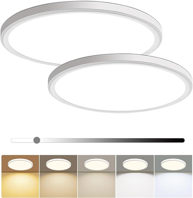 hunhun 2 Pack 16 Inch Dimmable LED Flush Mount Ceiling Light 4800LM Round Light Fixture 5 Color Temperature Selectable Super Slim Large Flat Ceiling Lamp for Living Dining Room White