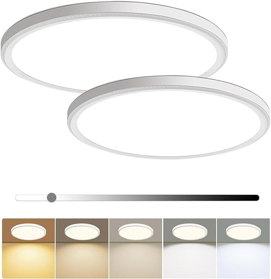 hunhun 2 Pack 16 Inch Dimmable LED Flush Mount Ceiling Light 4800LM Round Light Fixture 5 Color Temperature Selectable Super Slim Large Flat Ceiling Lamp for Living Dining Room White