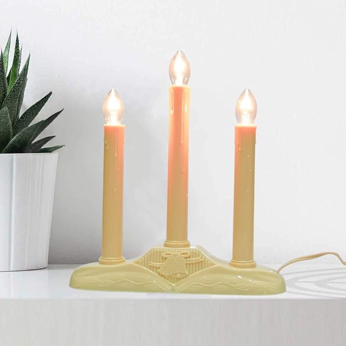 GOOTHY 3 Light Electric Candle Candoliers, Christmas Window Candles Lamps with 4 C7 Clear Bulbs (1 Spare Bulbs), Ivory Bases with 3 Foot Wire, 5W Plug in Candle Lamp, Ready to Use