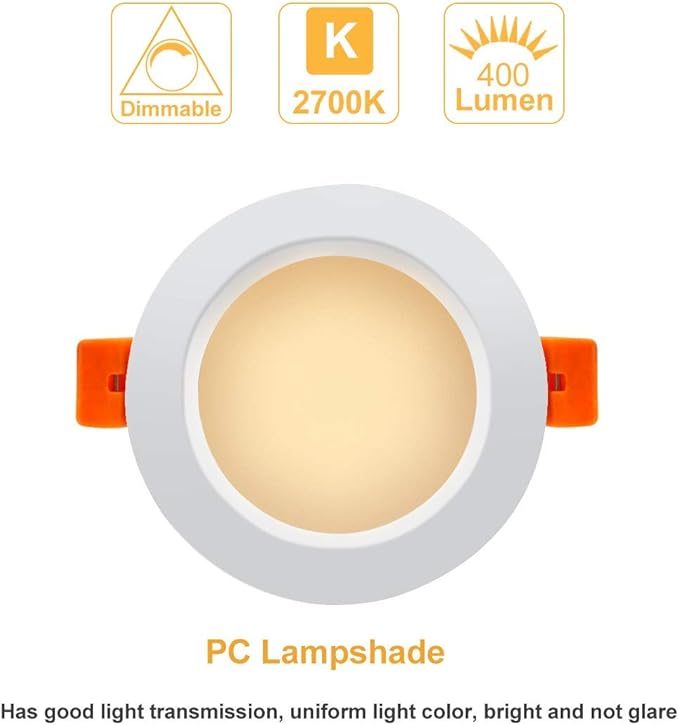 YGS-Tech 3 Inch LED Recessed Lighting, Dimmable Downlight 5W(40W Halogen Equivalent), CRI80, 2700K Ultra Warm White, Ceiling Light with LED Driver(10 Pack)