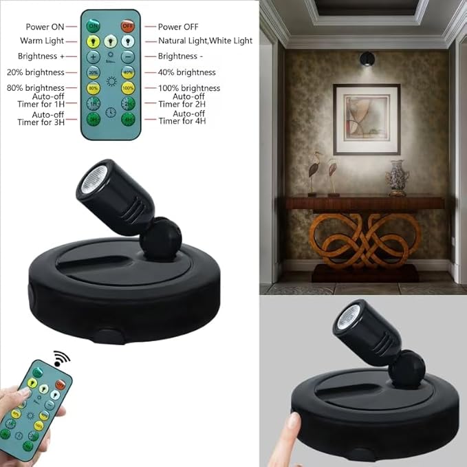 Picture Light Battery Operated, 3 Color Temperatures Picture Light with Remote, Indoor LED Spot Lights for Plants for Wall Frame Dartboard Art Painting Display Accent-Black