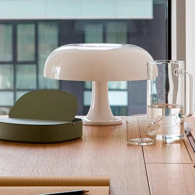 Mushroom Table Lamp W Dimmable with 4 Lighting Modes Retro Mushroom Shade Shaped Desk Lamp Mood NightLight Room Lights Table Lamp for Home Bedroom Liveroom Aesthetic Mid Century Modern (White)