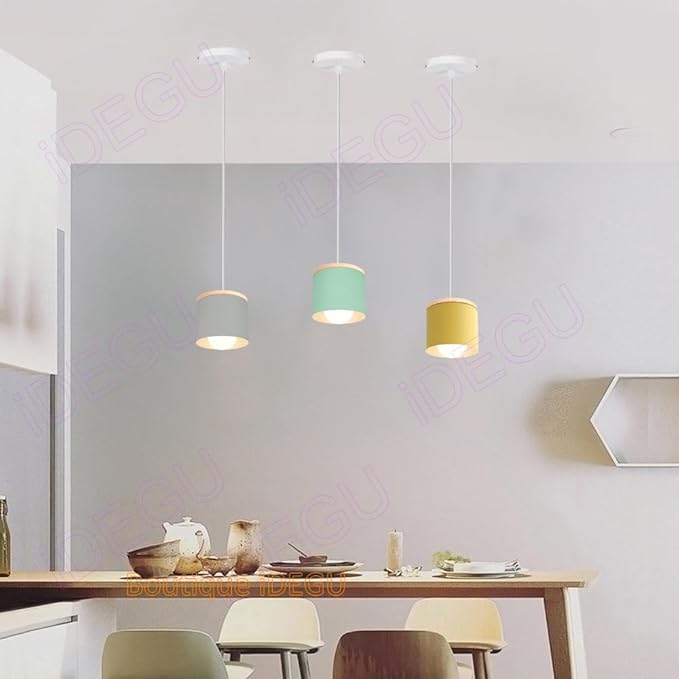 Scandinavian Style E27 Ceiling Light Fixture - Retro Wood and Iron Pendant Lamp for Bedroom, Dining Room, Kitchen - 12cm Black(# Verde.)