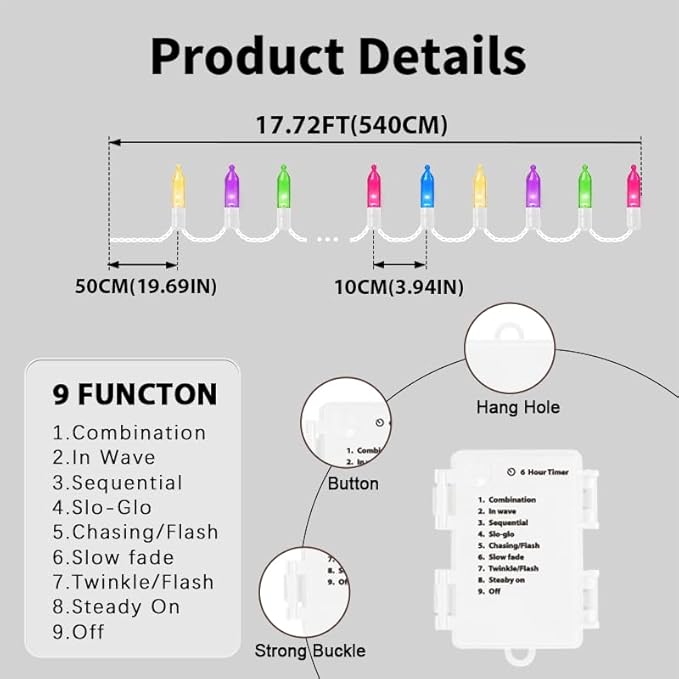 LAMPHOME 50 LED Outdoor Easter Lights, 16 FT Pastel Colored Battery String Light with 9 Modes & 6 Hour Timer, Waterproof Easter Mini Lights for Indoor Patio Garden Party Tree Bedroom House Decoration