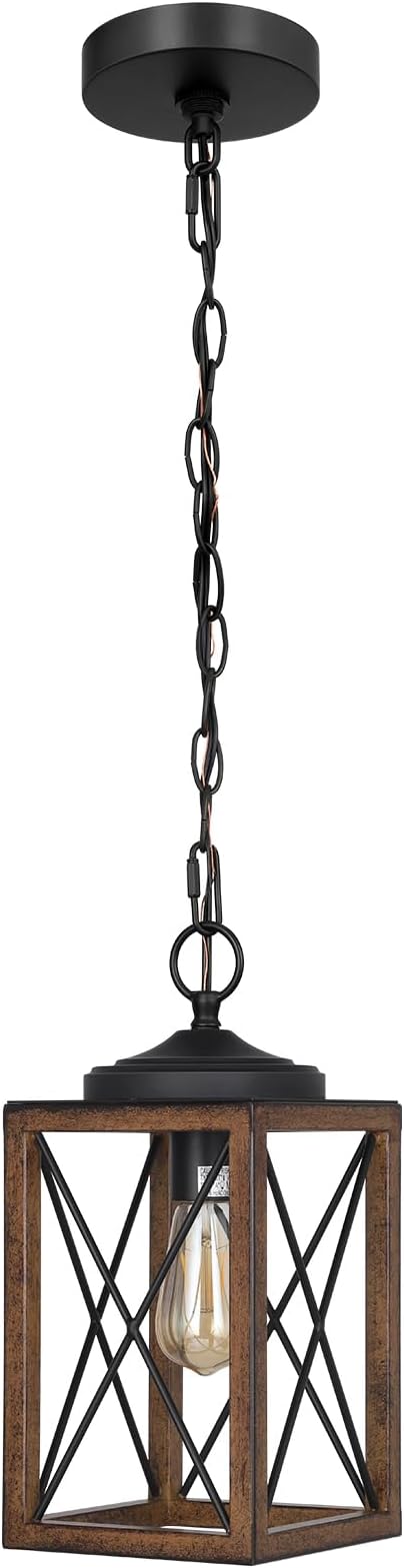 EDISHINE Farmhouse Pendant Light, Metal Hanging Light Fixture with Wooden Grain Finish, 63 Inch Adjustable Chain for Flat and Slop Ceiling, Kitchen Island, Bedroom, Dining Hall, E26 Base, 1 Pack