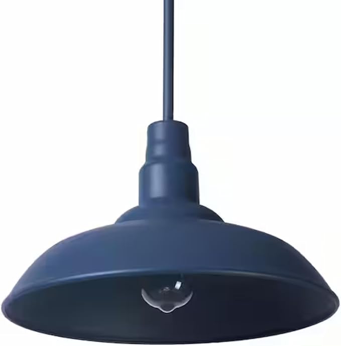 Indoor/Outdoor Mini Pendant Light, 14"" Vintage Farmhouse Decor Adjustable for Kitchen, Restaurant, Dining Room, Cafe, Patio, Entryway, Yard, Weather Resistant in Dark Blue Finish., Black, SHEL000065
