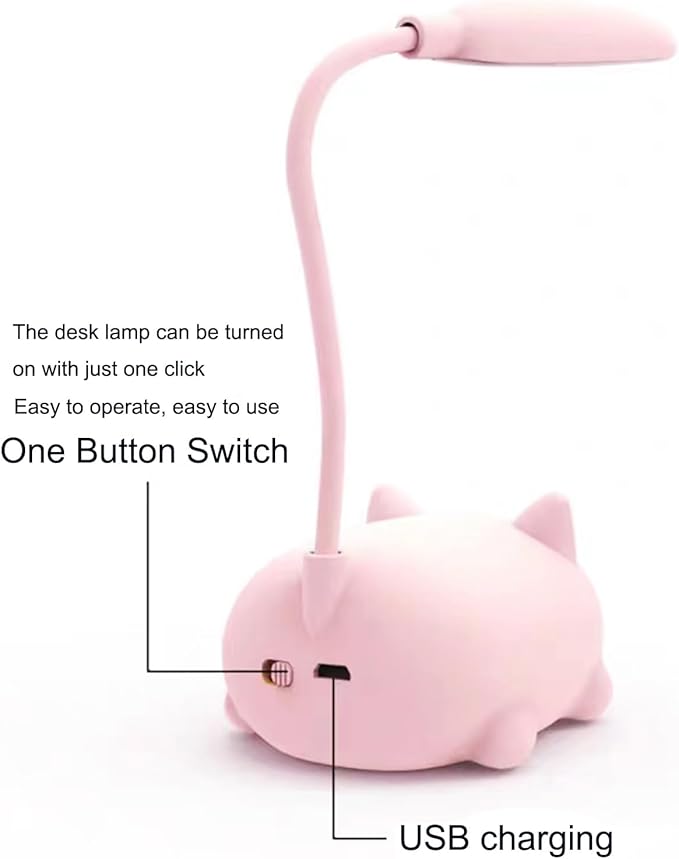 LED Desk Lamp，Mini Cat Night Light, Portable LED Table Light, Cute Foldable USB Rechargeable Reading Light Bedroom Children's Bedside Study (Pink)