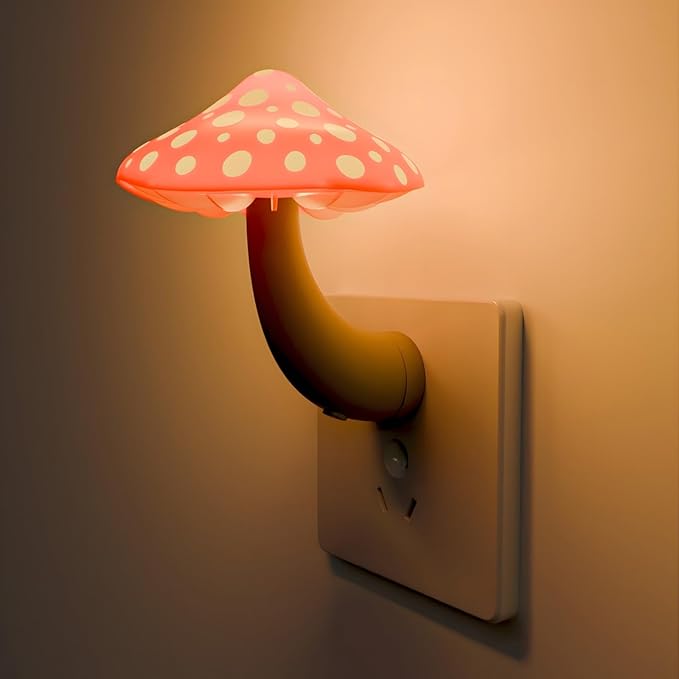 Colorful Life Remote Control Mushroom Night Light – Three‑Color Warm LED Bedside Lamp, Cute Mushroom Design with Dimmer & Timer (Warm Red/Green/Yellow)