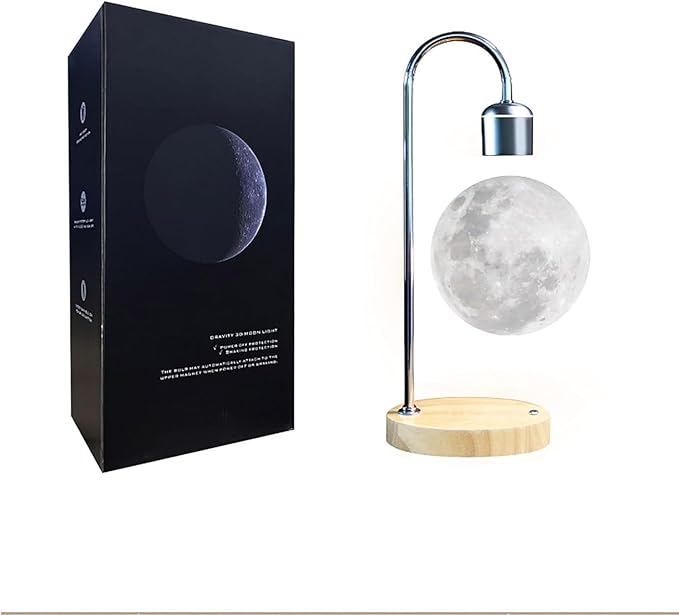 Magnetic Levitation Planetary Light with Wireless Phone Charger, Floating Moon Lamp, 360° Rotating Night Light for Girlfriend, Mom, Birthday, Anniversary(Silver,C)