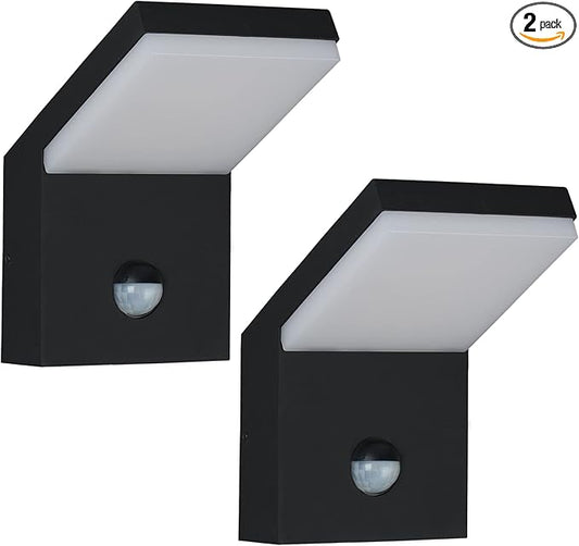2 Pack Motion Sensor Porch Light Outdoor Wall Mount Black Exterior Light Fixture LED Modern Wall Sconce for House Garden Patio Garage IP54 Waterproof 1800lm 18W 3000K Warm White