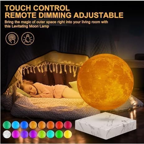 16 Colors Levitating Moon Lamp,3D Printed Moon Light,Floating & Spinning Night Lights, Magnetic Levitation Cool Lamps for Bedrooms Decor Unique Desk Office Decor