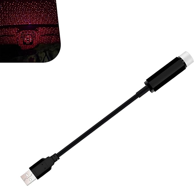USB Star Projector Night Light, Romantic Interior Roof Star Night Light, Adjustable Portable Car LED Starlight Projector Atmosphere Lamp Decor, for Bedroom Car Party Wall Ceiling(Red)