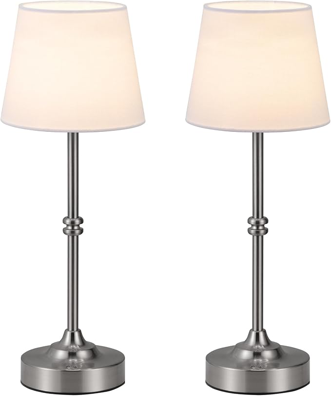 Kakanuo Rechargeable Cordless Table Lamp Silver - 2 Pack 4000mAh Battery Operated Lamp, Touch Control Stepless Dimming, for Home Decor, Dining Table, Living Room, Bedroom