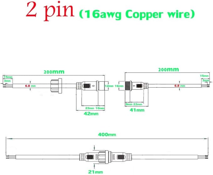 Waterproof Connectors 2 Wire,16AWG Male Female Plug LED Connector with 2Pin Waterproof Connectors,IP68 20CM Extension Cable for Car,Truck,Boat,Indoor/Outdoor LED Strip Lights.(5Pairs)