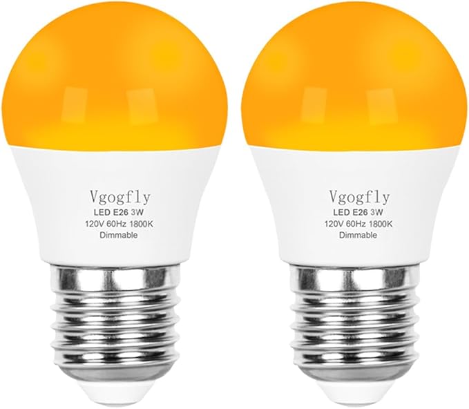 Vgogfly Amber Light Bulbs for Sleep Dimmable - Mood Setting Blue Light Blocking Eye Comfort, A15 3W(25 Watt Equivalent), 1800K E26 for Bedroom Longevity (2 Pack)