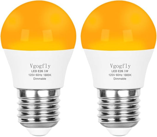 Vgogfly Amber Light Bulbs for Sleep Dimmable - Mood Setting Blue Light Blocking Eye Comfort, A15 3W(25 Watt Equivalent), 1800K E26 for Bedroom Longevity (2 Pack)