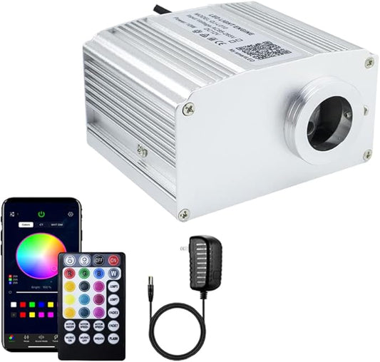 AZIMOM 10W Twinkle Fiber Optic Starlight Box Sound Activated RGBW Fiber Optic Light Source APP/Remote Control Light Engine Driver for Car Home Ceiling Star Lighting Decor