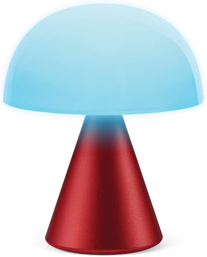 Lexon Mina M Mushroom Lamp - Portable Bedside Light for Bedrooms, Kids & Nursery - 9 LED Color Rechargeable Table Lamp with 24h Light & Dimmer, Medium - Dark Red