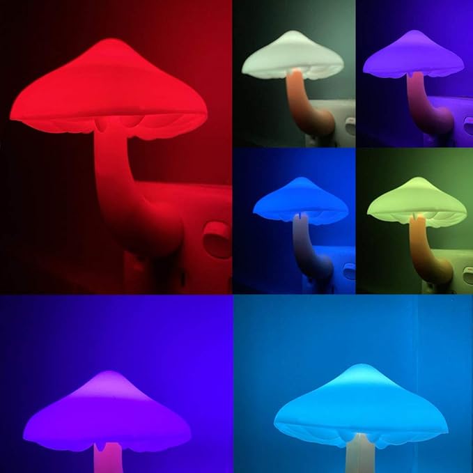[1 Pack] Plug-in LED Mushroom Night Light Lamp with Dusk to Dawn Sensor,Plug in LED Bed Cute Mushroom Nightlight Night lamp Wall Light Baby Night Lights for Kids Children (7-Color)