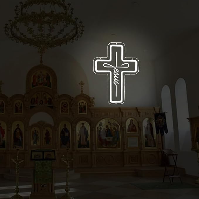 Jesus Cross Neon Sign Dimmable Led Neon Light Cross Art Decor Neon Cross Sign for Wall Decor, Bedroom, Christian Decor, Religious Room, Kid Room, Easter, Christening Day Decor