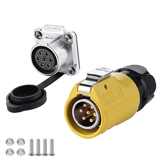 CNLINKO LP-20 Industrial Waterproof Connector IP68 Circular Connector Quick Plugging Aviation Connector Anti-Interference Shell Fast Release Connector M20 2-12 Pin Flange Socket (7 Pin)