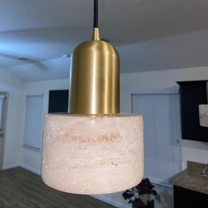 Natural Stone Shade Cylinder Pendant Light Brass Hainging Light Kit Retro Mini Pendant Lamp Nordic Pendant Lighting for Kitchen Island