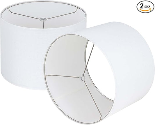 Wellmet White Set of 2 Drum Lampshades, Easy Assembly Required 14" Top x 14" Bottom x 11" High Replacement Lamp Shades, Fabric Lampshades for Table Lamps Floor Lamps, Metal Spider Fitter