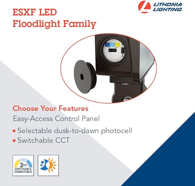 Lithonia Lighting All-in-One LED Flood Light, Waterproof LED Outdoor Light Fixture with Adjustable Color Temperature, Knuckle Mount Dusk to Dawn Outdoor Lighting, MVOLT (ESXF1)