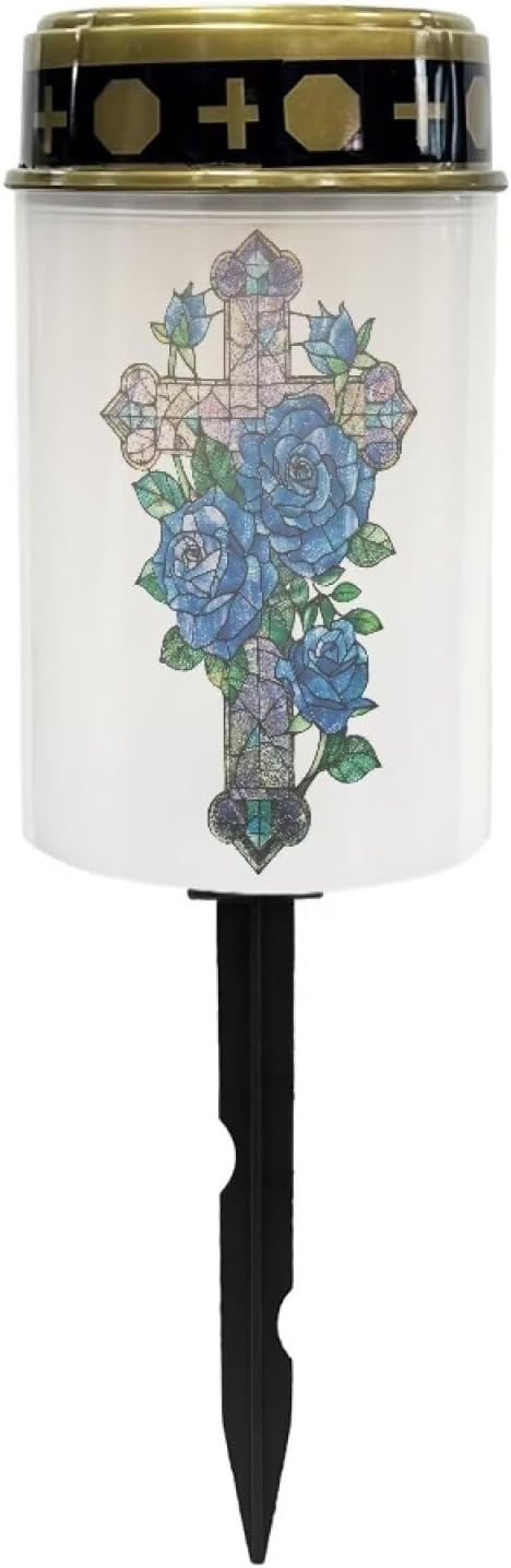 Light for Prayer Cemetery Solar Lights for Grave Cemetery Decor Candle Lamp Cross Blue Rose Grave Solar Lights Garden Cemetery Decor Memorial Gift