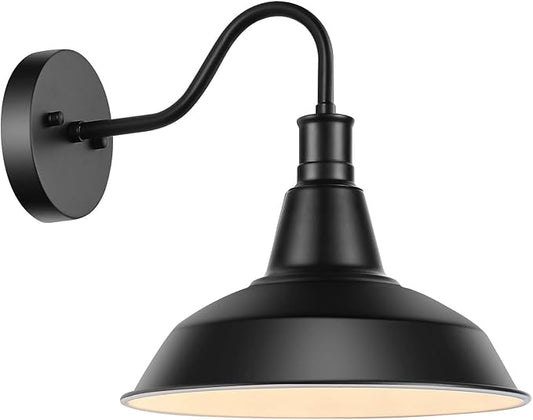 Industial Outdoor Gooseneck Wall Sconces, Vintage Wall Mount Light Exterior Wall Lighting Fixture Black Farmhouse Barn Light for Porch, Entryway, Garage