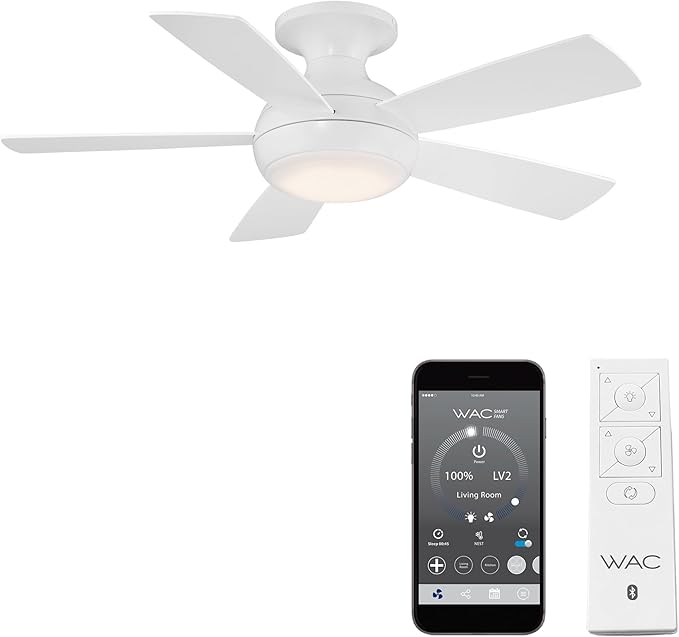 WAC Lighting F-034L-MW Odyssey 44" Hugger Ceiling Fan with LED Lights & Remote, Matte White