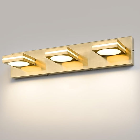 OKELI 3-Light LED Bathroom Vanity Light Fixtures, Gold Modern Bathroom Wall Lighting Fixtures Over Mirror (3CCT, 3000K-6000K)