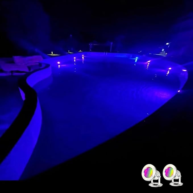 LED Pond Lights with Remote Control, 6W SS316 Stainless Steel RGB Underwater Fountain Light IP68 Waterproof Outdoor Underwater Lights for Pond Waterfall (2)