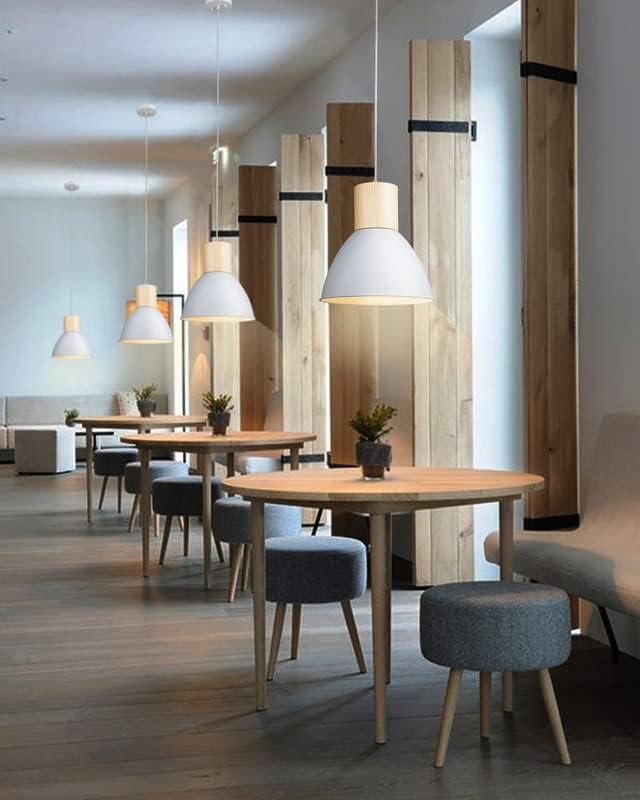 ELYONA Modern Pendant Light Fixtures, Wood Metal Hanging Lamp, Adjustable Height, 11.6" Nordic Island Pendant Lighting for Kitchen Sink, Bar, Office, Dining Room,Living Room, Bedroom, Soft Grey