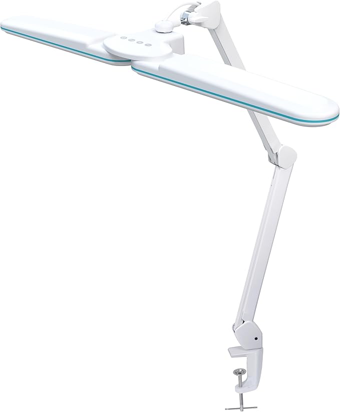 Neatfi Elite HD XL LED Desk Lamp, 3 Light Modes, 90PCS SMD LED, Non-Polar Dimming, Bright Eye-Caring Lighting for Home Office, Drafting, Beauty Shop, Workbench (CCT with Clamp, Blue Ring, 17 Inches)