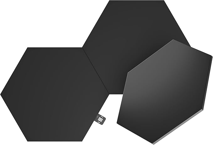 Nanoleaf Shapes LED Wall Lights, RGBW Smart Wall Panels with 16M+ Color, Compatible with Alexa & Google Assistant, Music Sync, Screen Mirror, Wall Lights Expansion Pack (Black Hexagons 3 Pack)