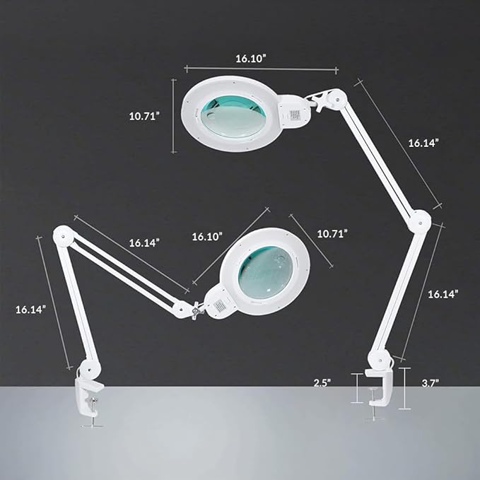 Neatfi XL Bifocal LED Magnifying Lamp – 7” Acrylic Lens, 5D/20D Magnification, 1,600 Lumens, Dimmable with 3 Light Modes, Adjustable Arm & Clamp, Lamp for Reading, Crafting (White, CCT with Clamp)