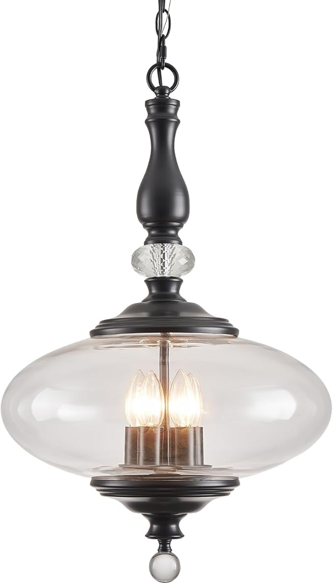 Modern Black Pendant Light 5-Light Clear Glass Pendant Lighting with Adjustable Chain W 15.74 in Kitchen Island for Dining Room