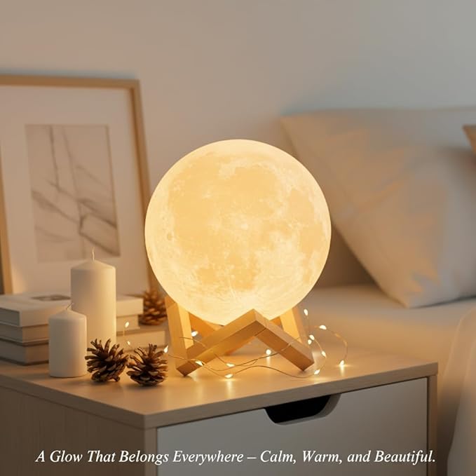 Mydethun Large Moon Lamp - 7.1" Large Valentine Table Décor, Gifts for Women and Mom, Touch-Dimmable Lamp with Wooden Base – Rechargeable Dual Color Night Light for Bedroom, Home