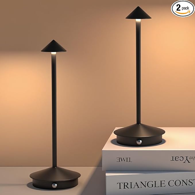 2 Pack LED Rechargeable Cordless Table Lamps,Portable Outdoor 5000mAh Battery Operated Table Light Touch Control 3 Color Dimmable for Patio/Cofee/Restaurant/Camping/Dining/Bedroom-Black