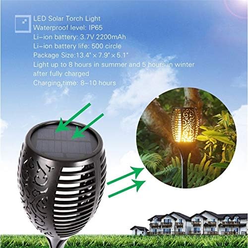 Solar Lights Outdoor, 2 Pack Torches Flame Garden Lights with Flickering Flames Outdoor Waterproof 96 LED Dusk to Dawn Auto On/Off Garden Lights Solar