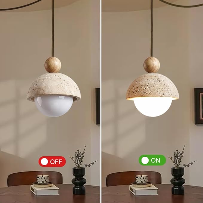 Plug In Wabi Sabi Pendant Light Japanese Retro Vintage Style Spherical Natural Stone Yellow Travertine Hanging Lamp Plug In For Girl's Room Kitchen Island Dining Room Bedroom G9 Light Mini Cement