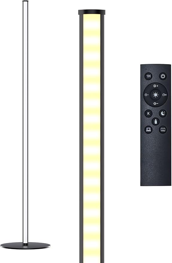 Corner Floor Lamp, Set of 2 Minimalist LED Corner Lamp Dimmable with Remote, 24 W Slim Standing Floor Lamp for Living Room Bedroom Home Office, 3000K-6500K 10 Color Temperature