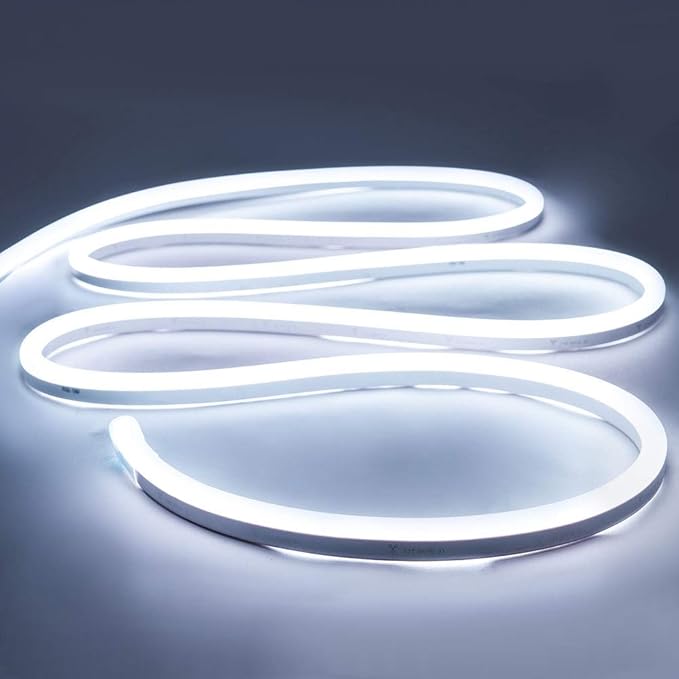 iNextStation 12V White LED Strip Lights 16.4FT, Flexible Silicone Neon Rope Light, Waterproof, Cuttable, Dimmable & Linkable, for Cabinet, Ceiling, Wall, Bedroom, Kitchen, Garage (No Adapter)