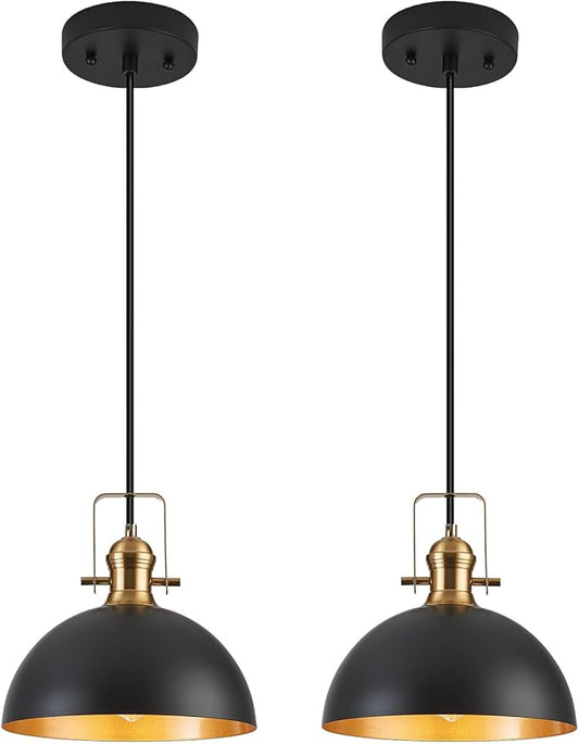12 Inch Pendant Lights for Kitchen Island Matte Blacks Farmhouse Pendant Light fixtures Adjustable Height Dome Hanging Light for Dinning Room Bedroom Hallway,2 Packs
