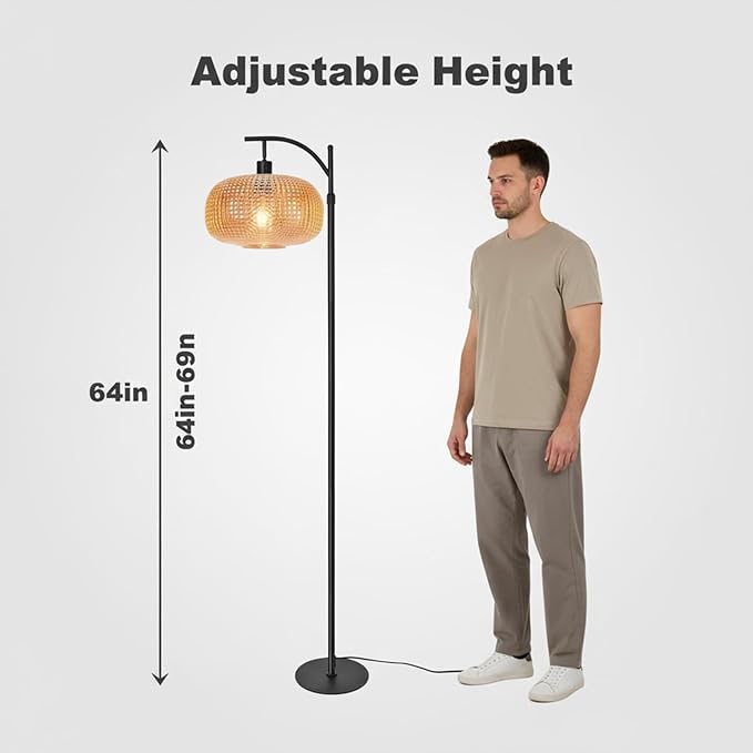 Modern Floor Lamps for Living Room, Dimmable Tall Standing Lamp with Amber Shade & Remote Control, Glass Floor Lamps for Bedroom Office Corner, 1 x 12W LED Bulb Included